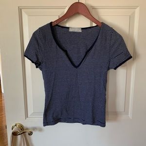 Navy Striped V-neck Tee
